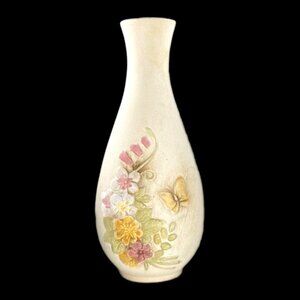Vtg Japan Vase UC CTI Butterfly Floral Matte Two Side raised design Pottery 6 in